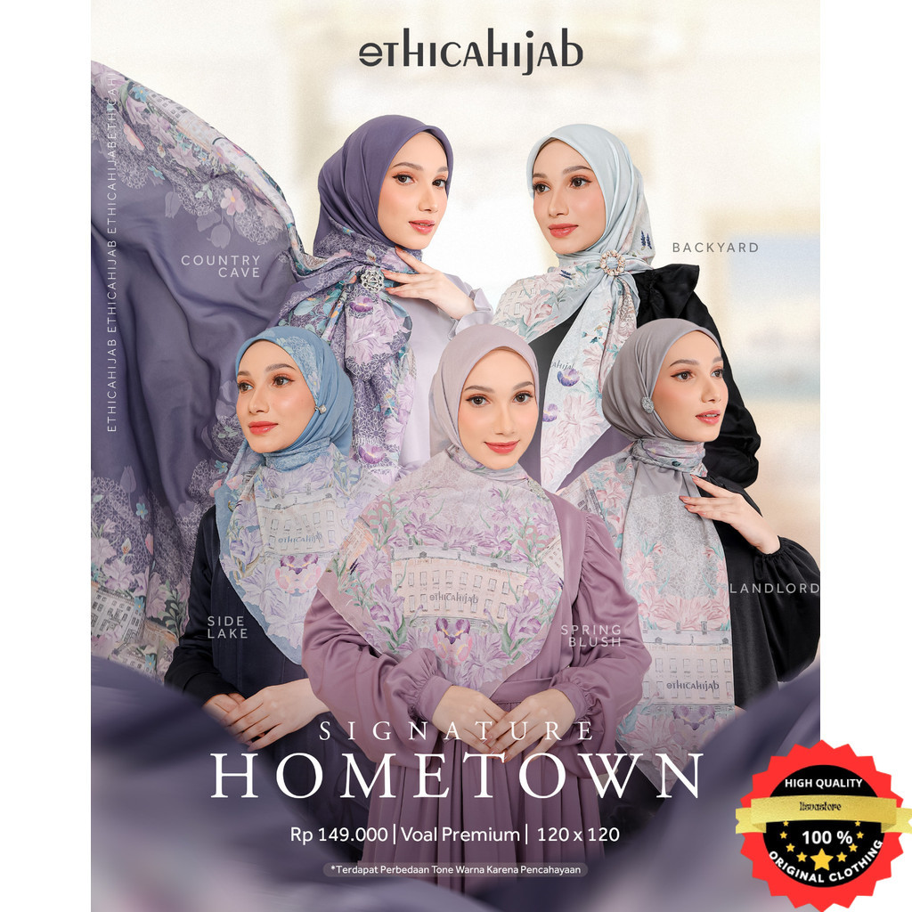 Ethica Hijab Premium Simple Signature Hometown Motif Bahan Voal Size 120 Cm
