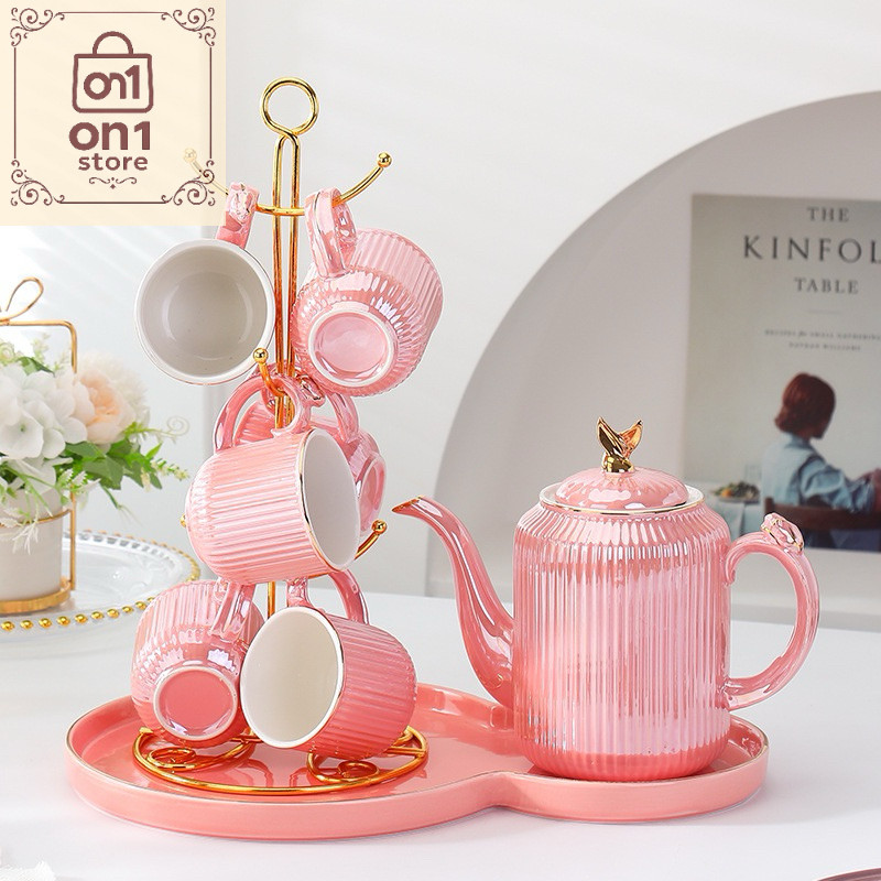 Set Teko Murah / Set Teko Plus Gelas / Set Cangkir Teko Keramik/ Teko Teh