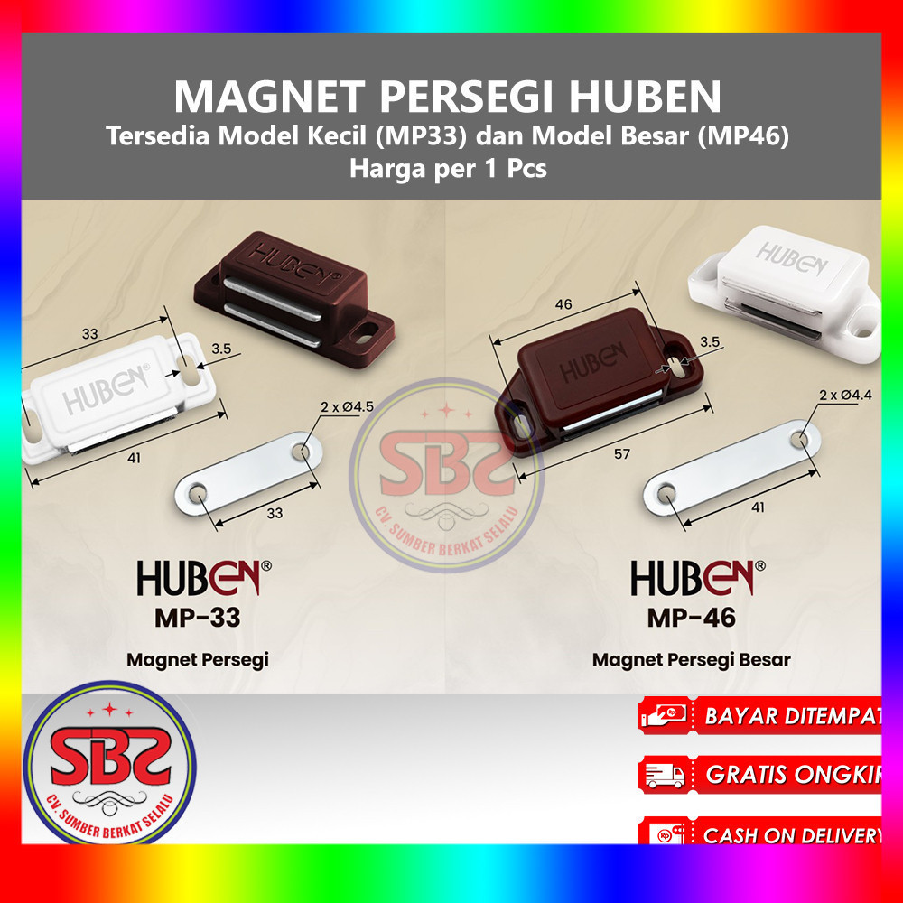 HUBEN Magnet Magnit Persegi Kecil Besar (Small and Large) MP33 dan MP46 Huben Magnet Lemari Pintu