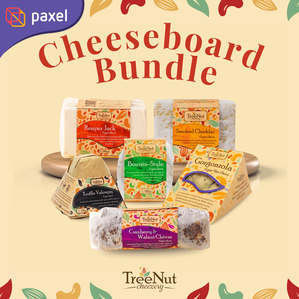 

Bundle Keju Vegan Cheeseboard – Cranberry Chèvre, Reaper Jack, Valencay, Smoked Cheddar, Gorgonzola & Boursin-Style – Plant-Based Cheese Nabati – Vegetarian Food | TreeNut Cheezery