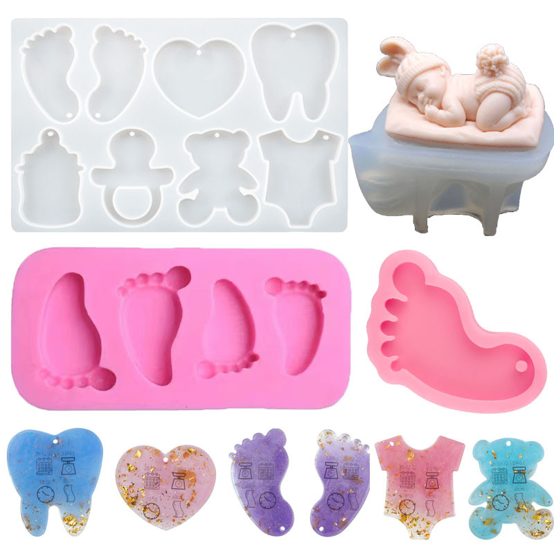 

Baby Shower Bapti Pendants Decoration Cute Baby Foot Bottle Shape Epoxy Resin Mold KeyChain Pendant Making Baby Birthday Decor