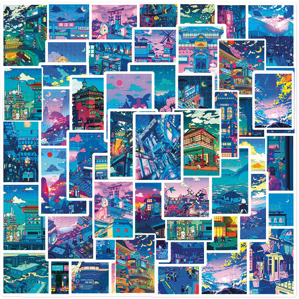 

10/30/50pcs Cute Cartoon Outdoor Street View Landscape Stickers Anime Aesthetic Decals DIY Laptop Diary Phone Decoration Sticker