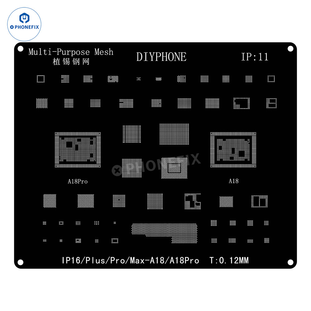 DIYPHONE Black Steel BGA Reballing Stencil for iPhone 16 15 14 13 12 11 XS X 8 7 Series CPU IC Chip 