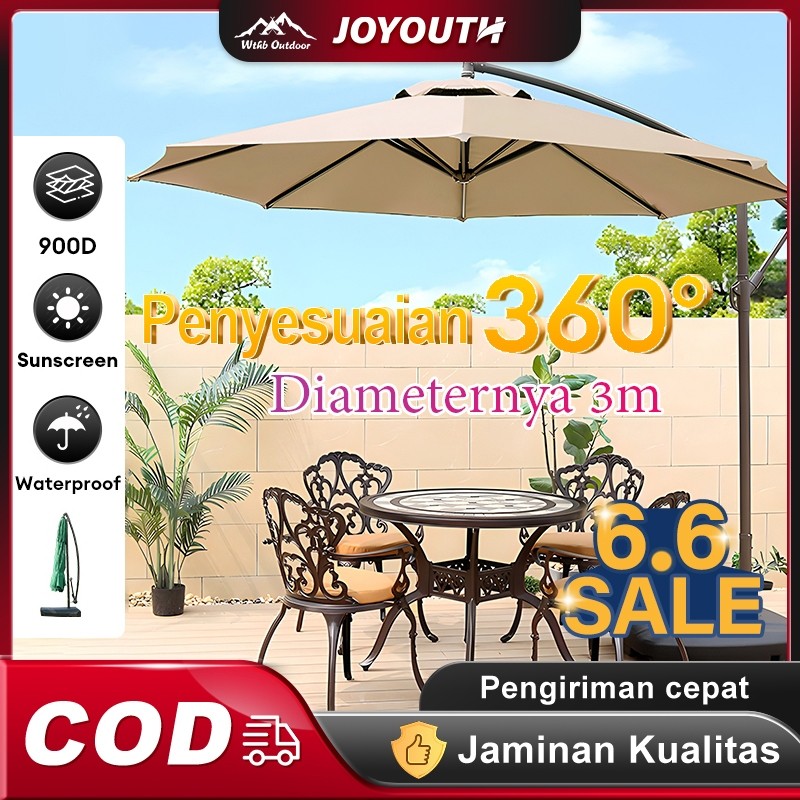JOY Payung taman outdoor payung gantung 3m Cafe Payung Teduh Matahari Umbrella Pelindung Bulat denga