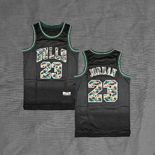 BORDIR Baju Jersey Basket Michael Jordan Bulls Classic Black CamoCO