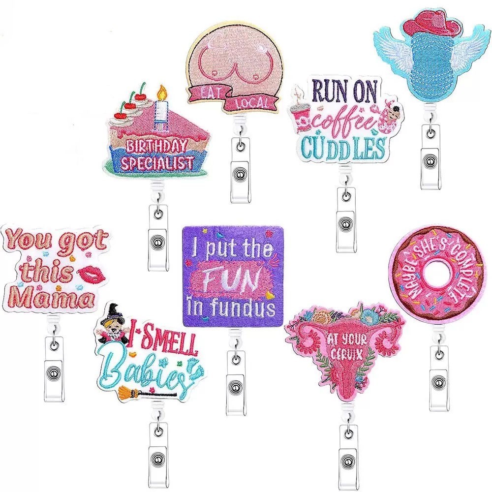 

1PC Medical Acrylic Glitter Baby Uterus Donut Retractable Badge Reel Rotating Crocodile Clip ID Badge Holder for Doctor Nurse