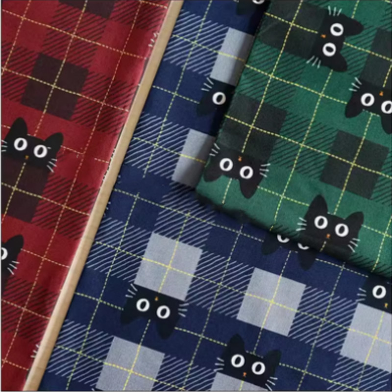 

Thin Fabric with Cute Cat Plaid Print, Handmade DIY Bag Mouth, Gold Package, Sewing Tissue, 100% Cotton, CR-1928