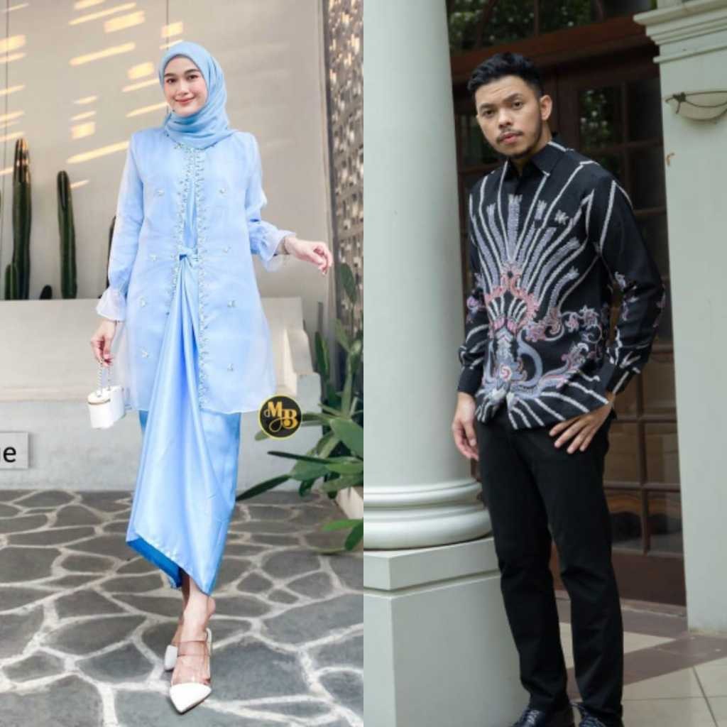 Jemma Oneset Outer Brokat + Kemeja Batik Couple Kondangan Lamaran Payet