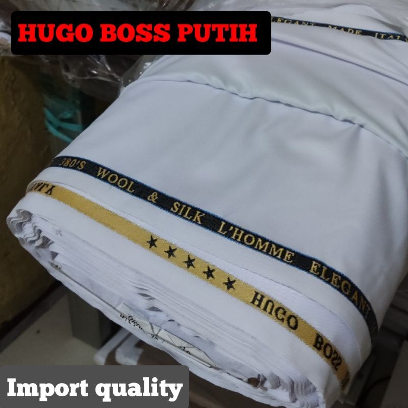 BAHAN KAIN SEMI WOOL KATUN PUTIH KEDOKTERAN, JAS,BAHAN CELANA HITAM WOOL HUGO BOSS CASMIRE