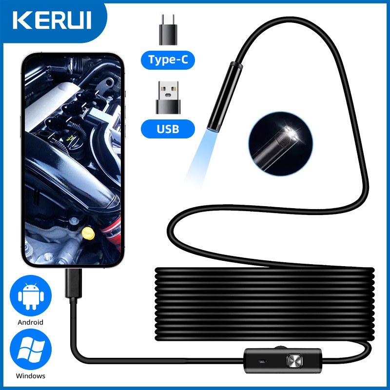 KERUI Android Endoscope Camera 2 IN1 Micro USB Type C Borescope Mini Camera Waterproof LED Car pecti