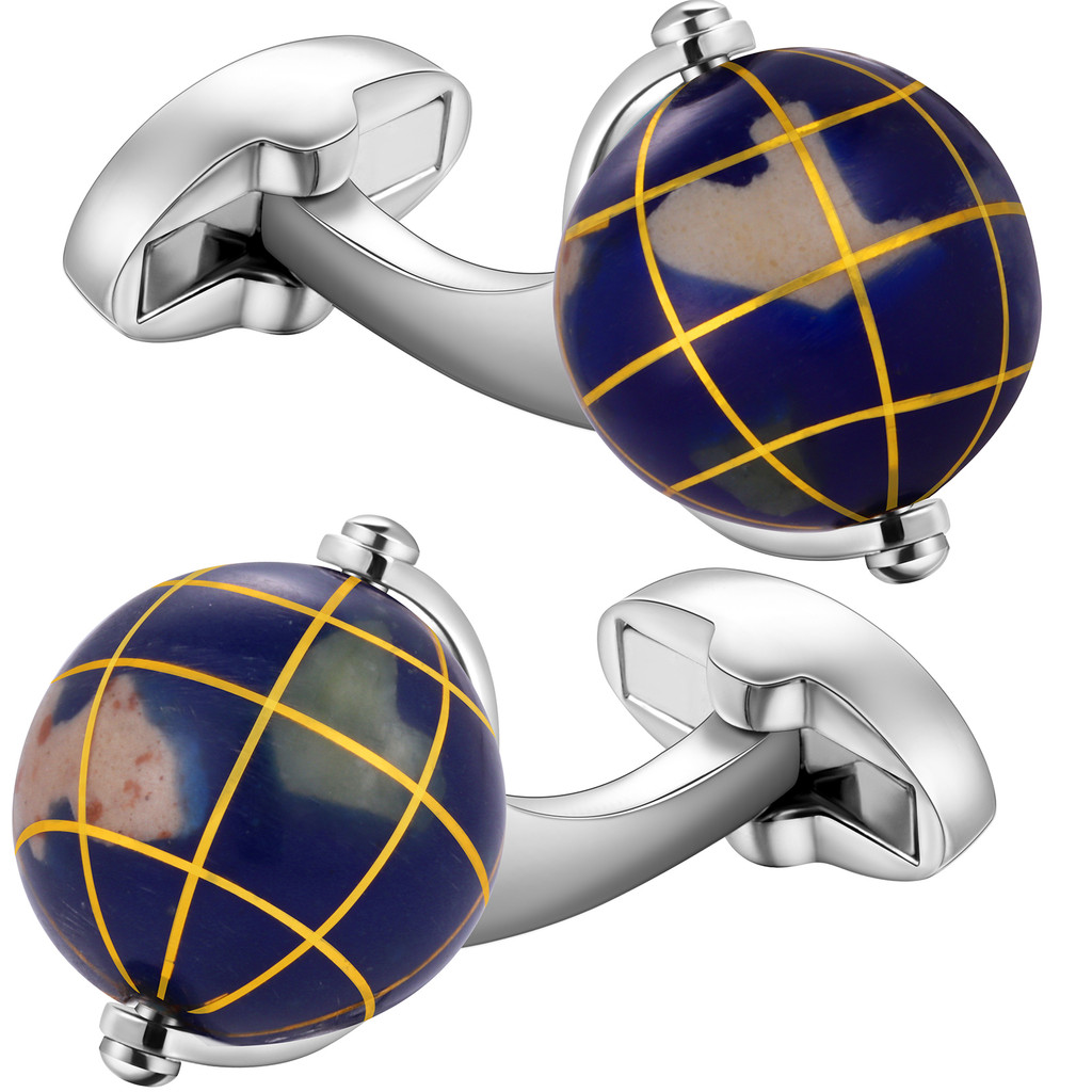 

HAWSON Man French Shirt Cuff Fashion Jewelry Men's Novelty Globe Cufflinks Earth Cuff links for Geolography