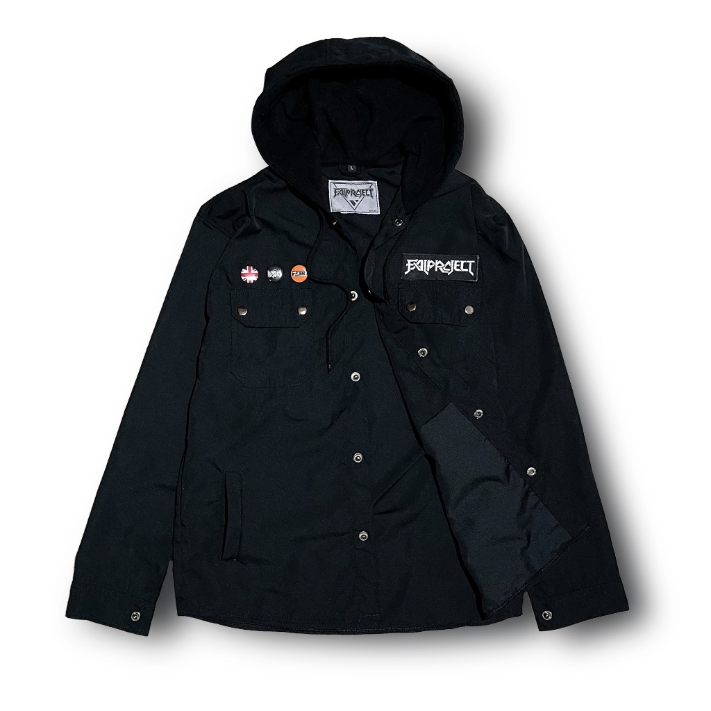 falproject FAL 031 field jaket hoodie jaket hoodie pria semi parka field jaket black