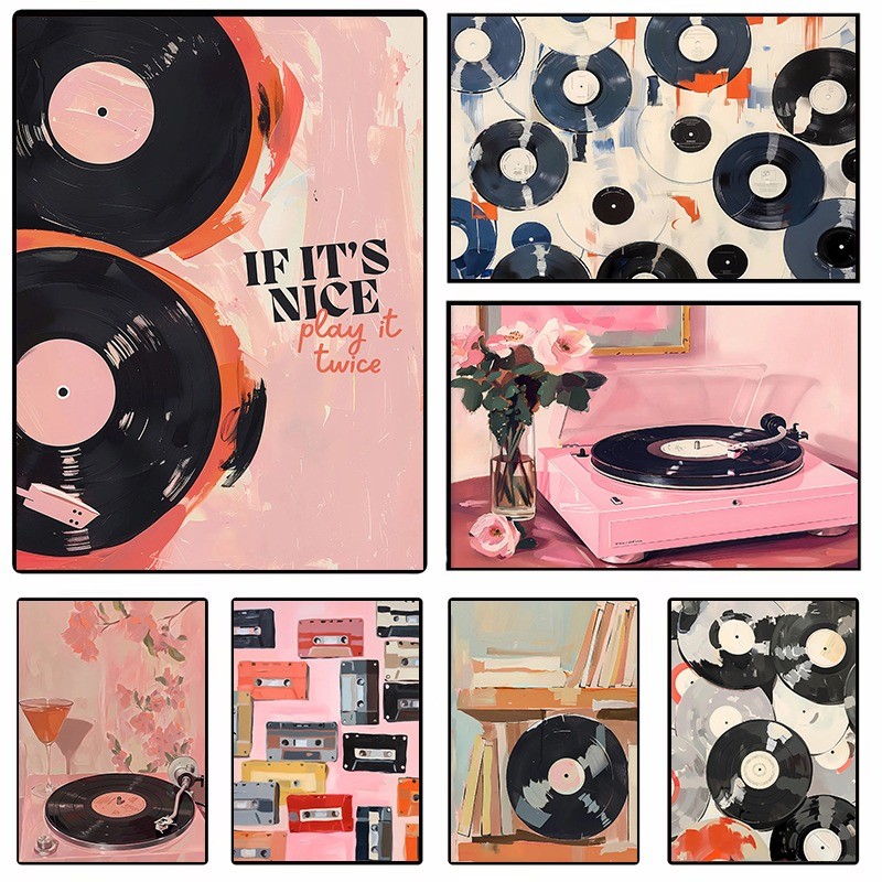

Retro Music CD Trendy Vintage Record Pink Y2k Dopamine Decor Canvas Poster Aesthetic Art Painting Picture Wall Home Accessories