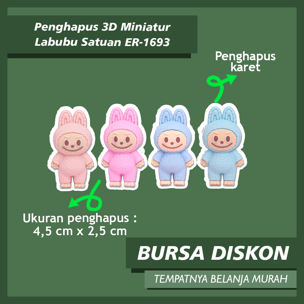 

Penghapus 3D Miniatur Labubu Satuan ER-1693 Hapusan Stip Satuan Eraser Karet Lucu Karakter Bisa COD