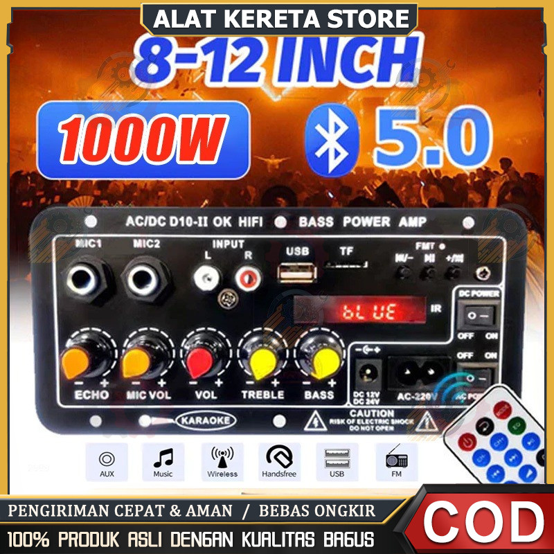 Ready Stock D10 II 1000W Bluetooth Amplifier Board Karaoke 8-12Inci HIFI BASS Speaker AC 220V 12V 24