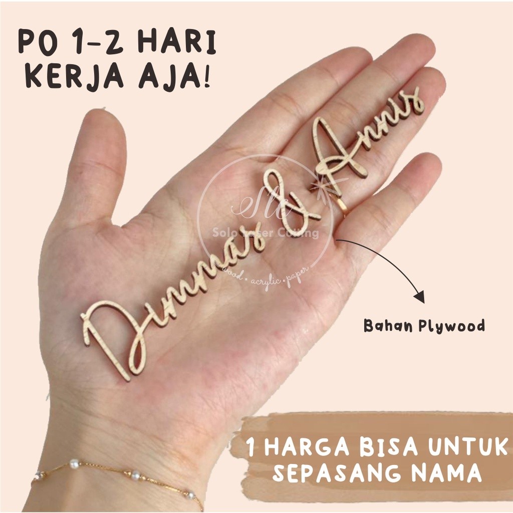 NAMA Kayu Custom dekorasi Mahar Laser Cutting | ukiran nama scarbook /box/mahar |PLYWOOD nama couple