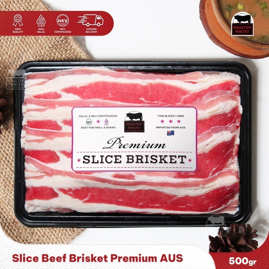 

Slice Beef Brisket Premium AUS Daging Yoshinoya Yakiniku Shabu Halal HealthyWagyu