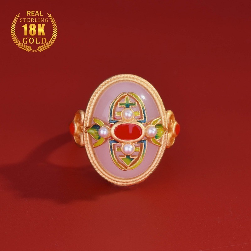 Cincin Giok Hetian Emas 18k