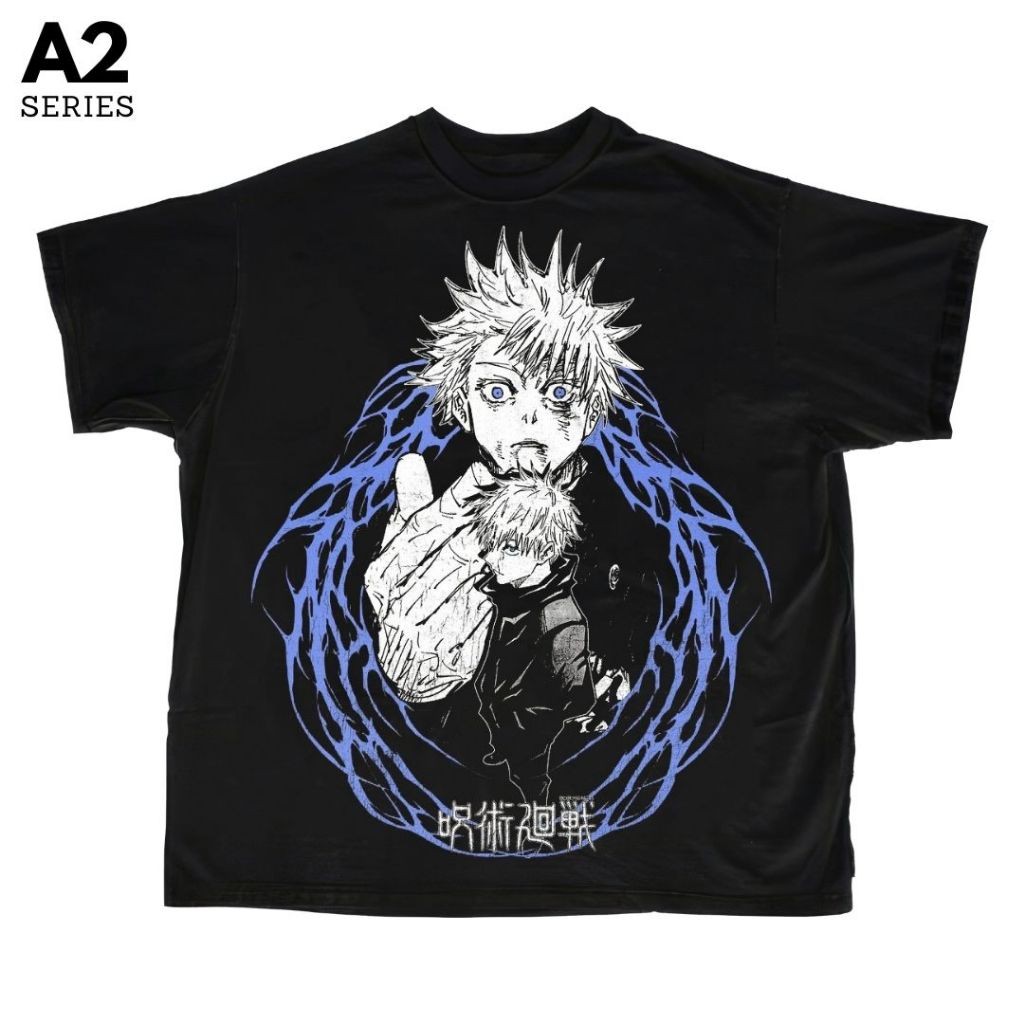 Psycho Crucify "Gojo Satoru" Oversized T-Shirt | Black | Kaos Gojo Satoru | Kaos Anime | Jujutsu Kai