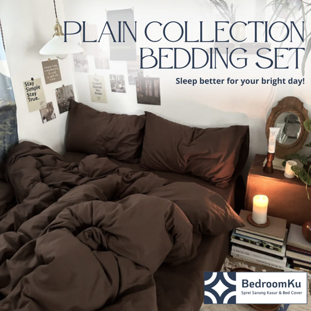 Bedcover & Sprei Set 120x200 180x200 200x200 150x200 Single Double Queen & King Size Plain Polos Aes