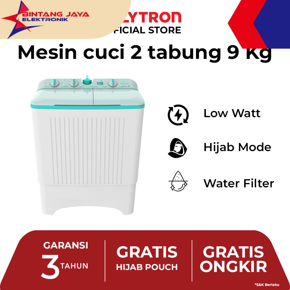 Mesin cuci Polytron 9KG / Mesin cuci 9KG Polytron PWM9076 / Mesin cuci 2 tabung polytron 9KG