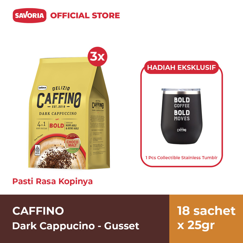 

Caffino Dark Cappucino Gusset - 18 Sachet x 25gr + Collectible Stainless Tumblr