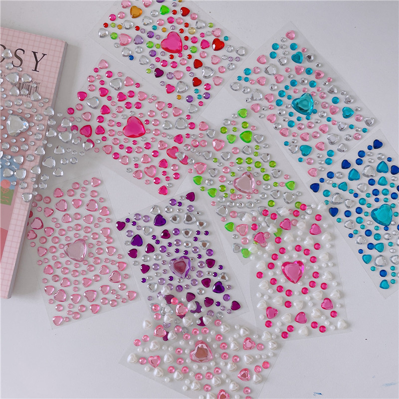 

1 Sheet 3D Heart Shape Sticker Acrylic Crystal Children's Stickers Simulation Diamond Pearl Photo Album Decoration Stickers