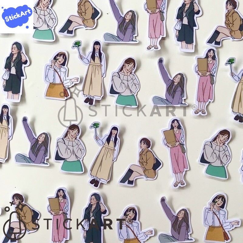 

[STICKART[ 1 PCS Korean girl sticker/ stickers aesthetic/ stiker jurnal/ bullet journal sticker (Ver. 02) BAHAN DAN KWALITAS PREMIUM