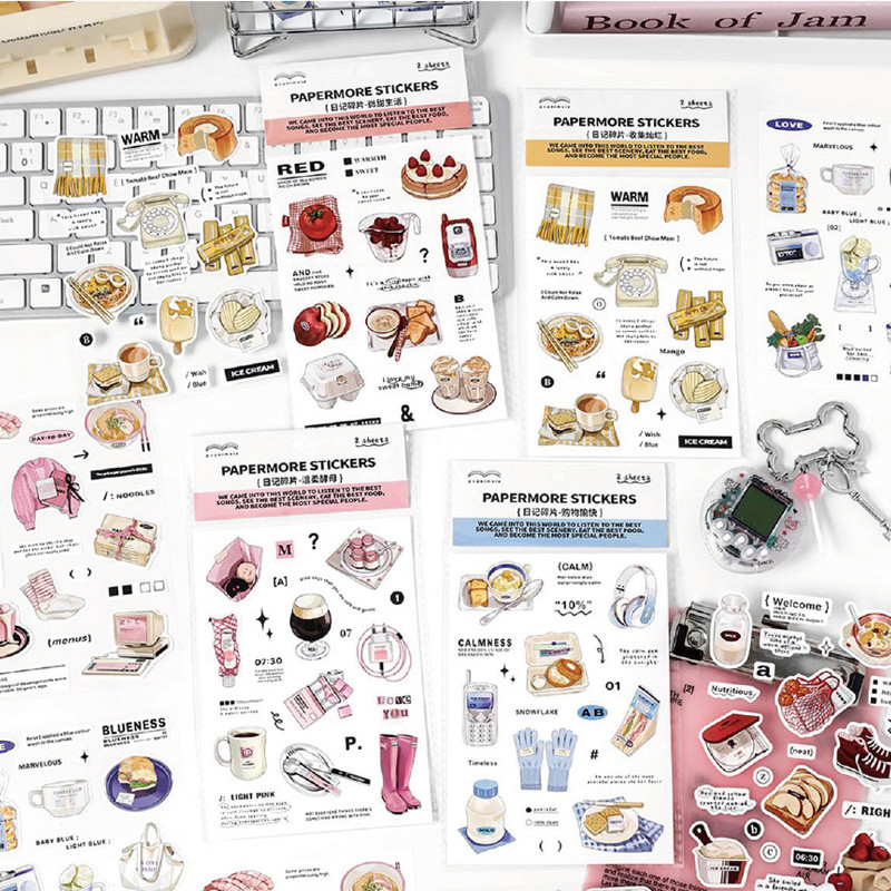

2 Sheets/Bag Korean Minimalist Food Daily Synthetic Paper Stickers For Scrapbook Stationery DIY Decoration Phone Case Notebook