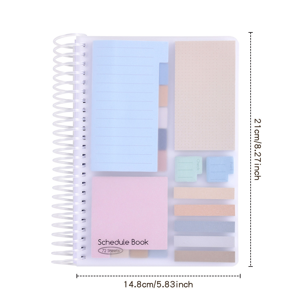 

72 Sheets A5 Undated Weekly Planner Plastic Spiral-Bound PVC Transparent Cover with Sticky Notes Weekly Daily Planning Journal