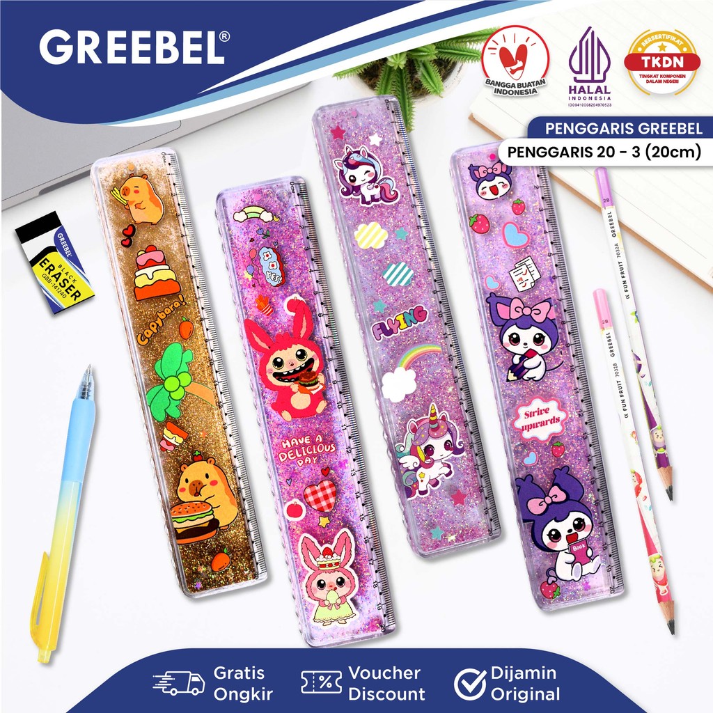 

GREEBEL Penggaris Karakter Air Glitter 20cm / Ruler Glitter (20- 3) / Penggaris Lucu Sekolah