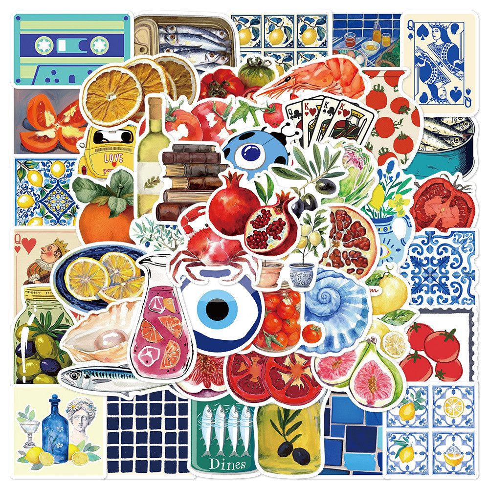

50Pcs Mediterranean Tomato Stickers Mediterranean DIY Stickers Scrapbooking Phone Luggage Skateboard Waterproof Decals