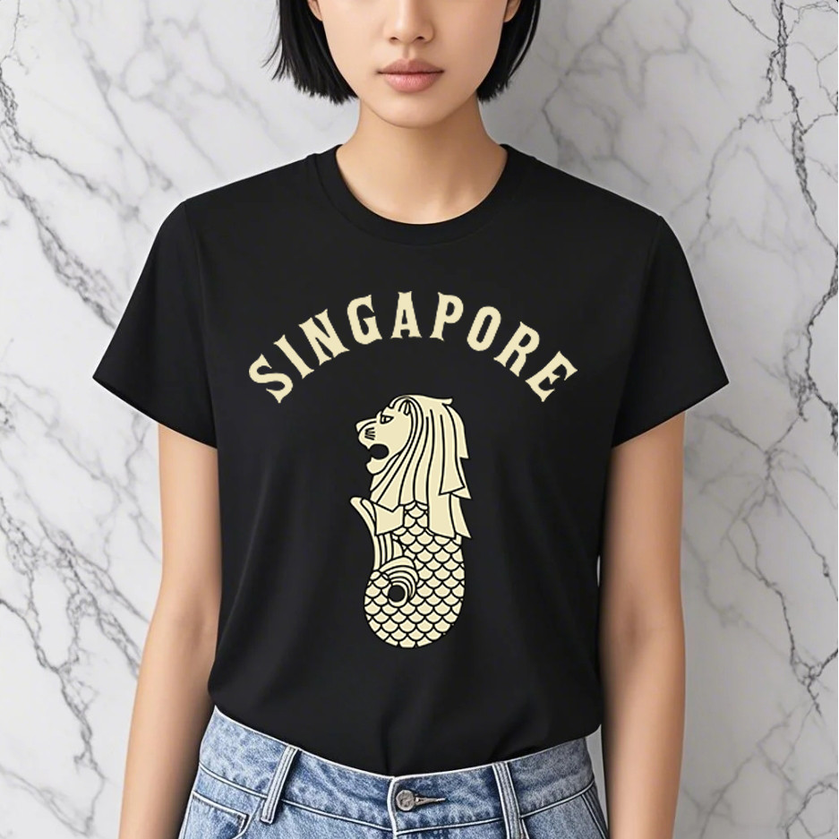 Kaos Pria Oleh-Oleh Singapura MERLION SINGAPORE Dewasa Baju Atasan Kaos Pria Wanita