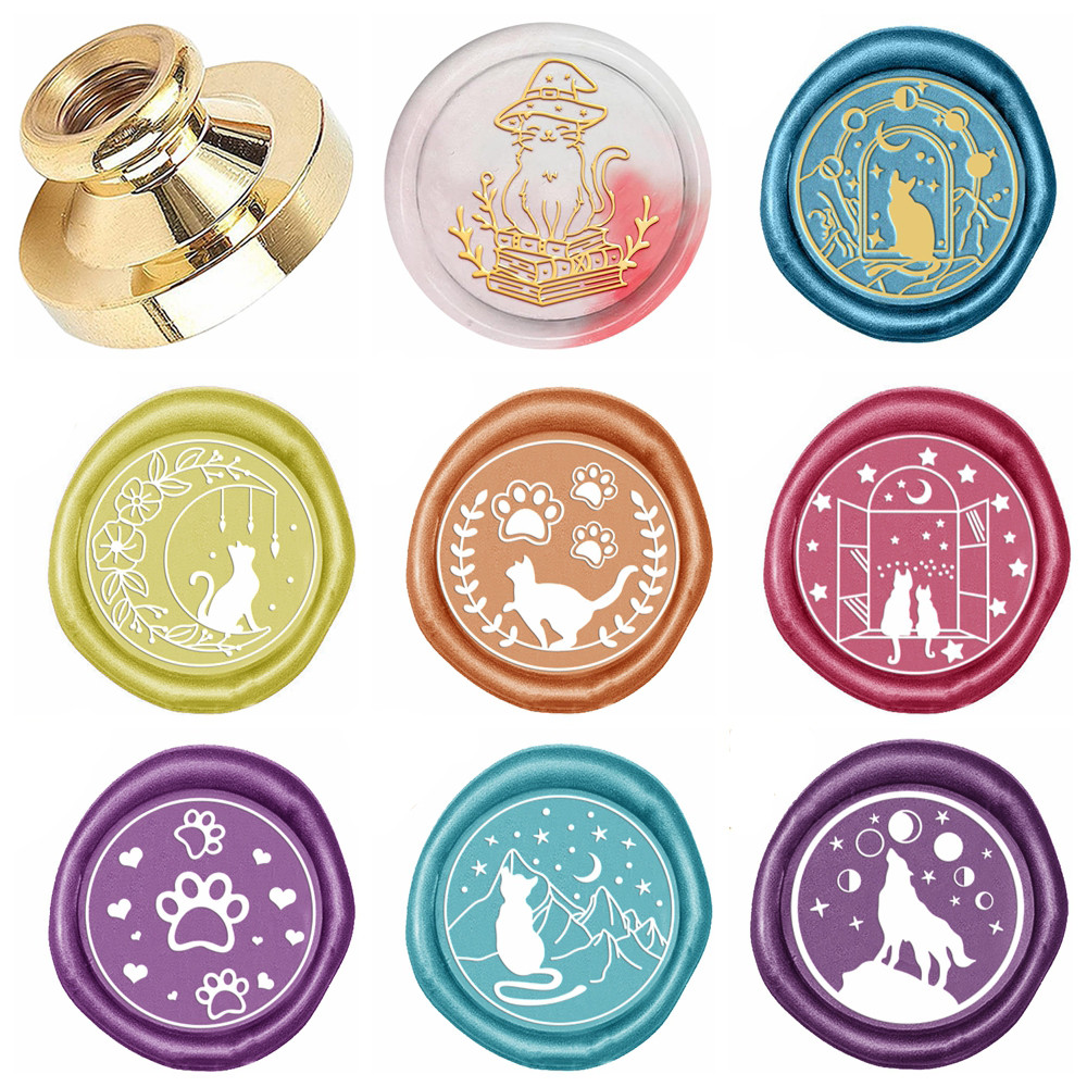 

Cats Wax Seal Stamps 25 mm Removable Brass Wax Sealing Stamps Heads Cat Claws for Cat Lovers Decorating Wedding Invitations
