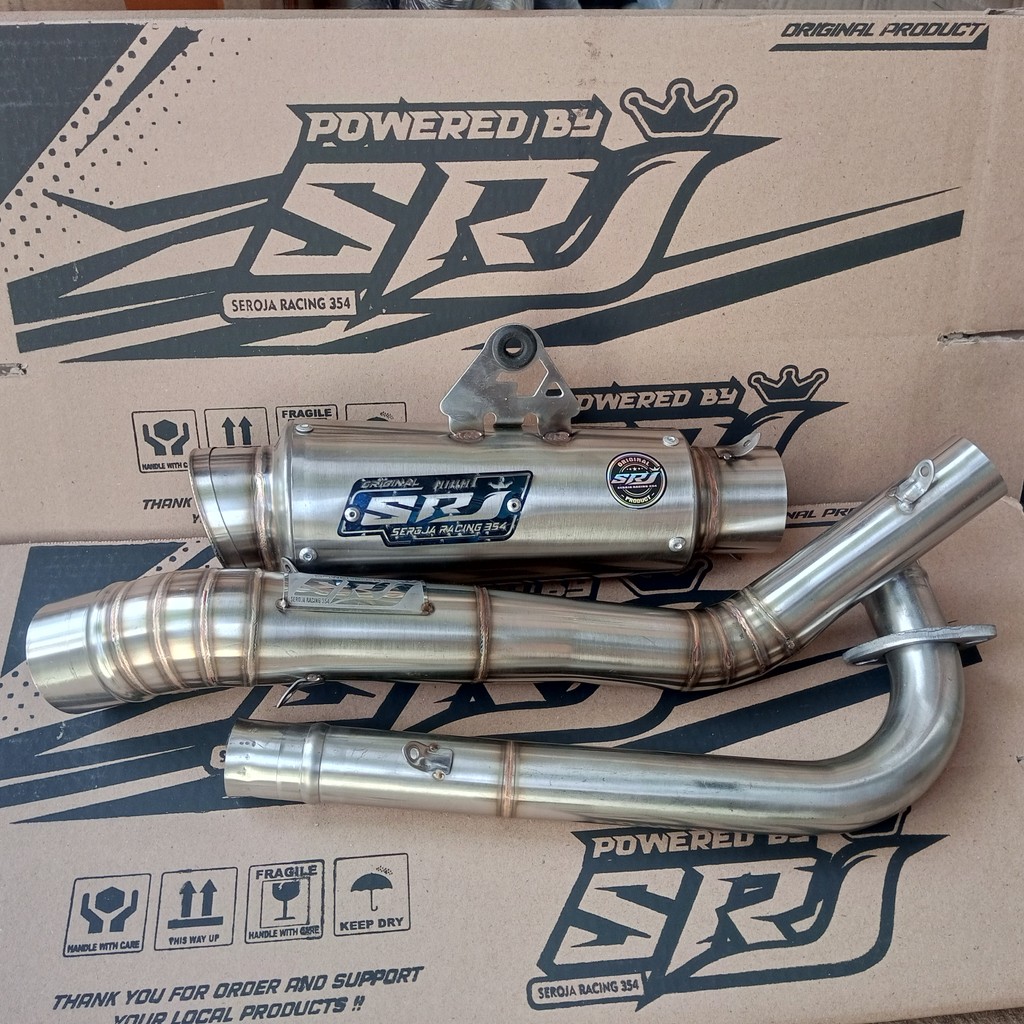 (fulset & box) knalpot srj racing 354 type tr1 kompetisi 20 cm ngebas gahar all Supra x 125 kph karb