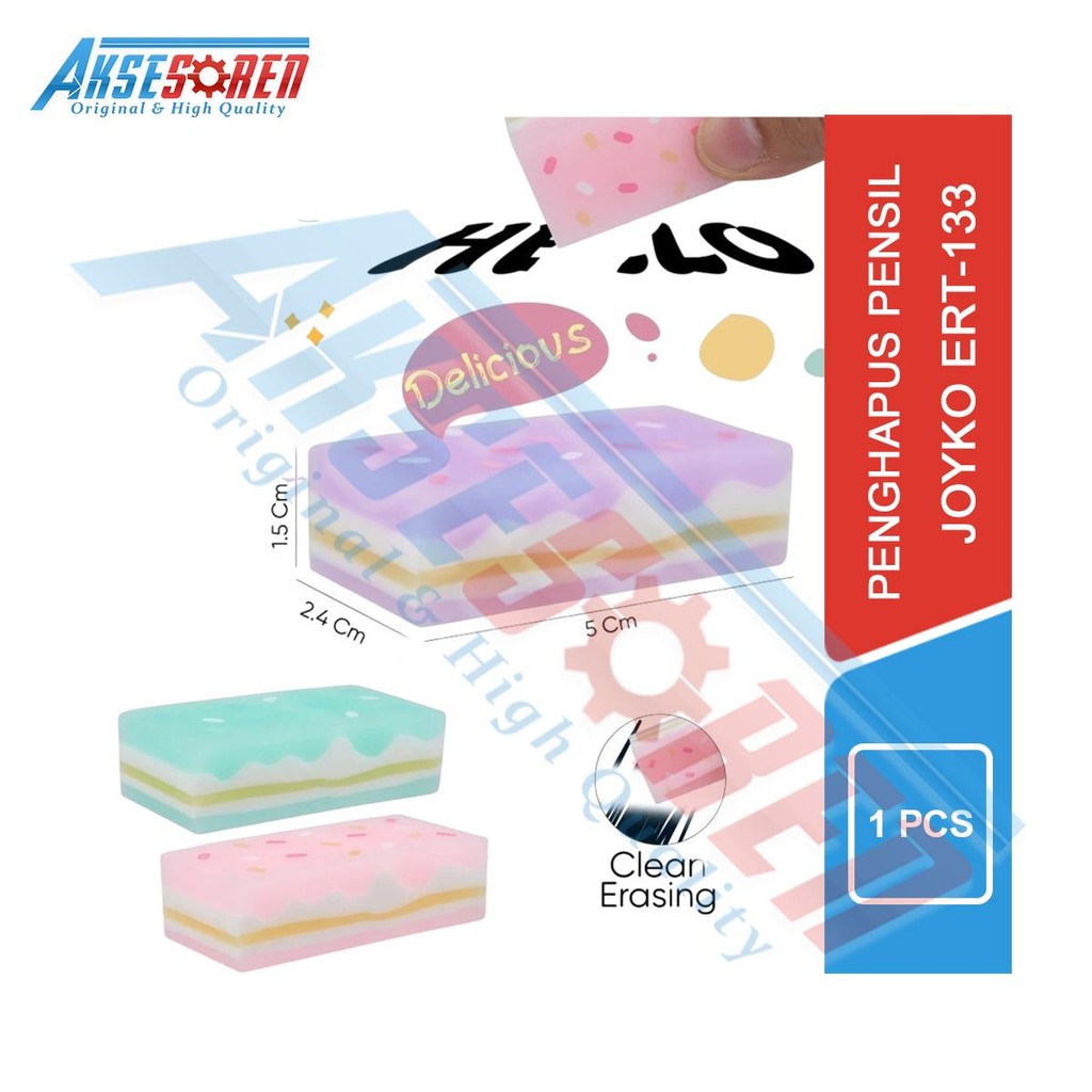 

Aksesoren Penghapus Pensil Joyko Besar [ERT-133/1 Pcs] / Stip Pemadam Hapusan Pinsil Rainbow / Eraser Pencil Bentuk Kue ERT133