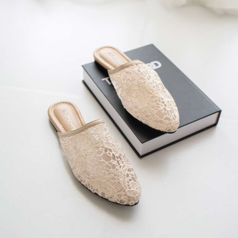 Sendal wanita Ayomishoes - Flat Shoes AYOMI Jisella Lace AYM406 Mules Wanita