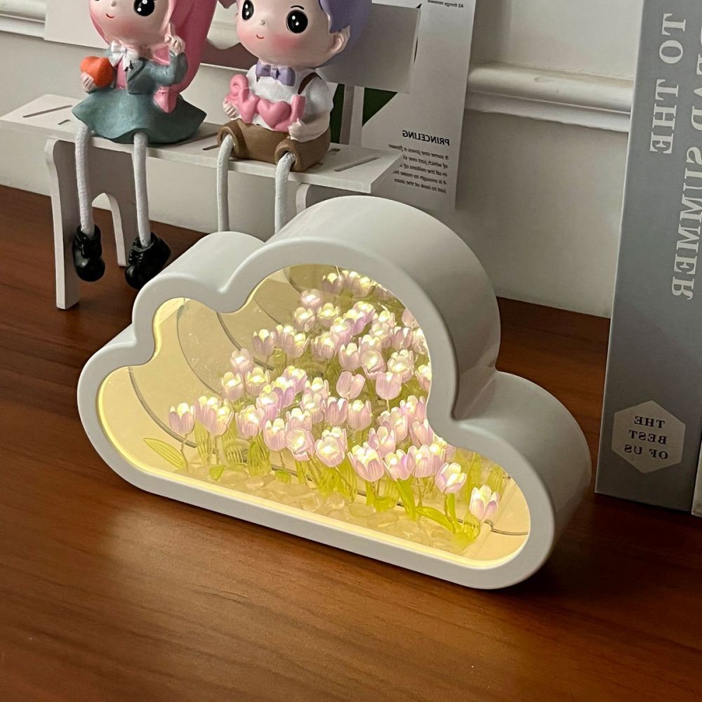 Cloud Tulip Night Light Handmade DIY Material Flower Home Decor Mirror Creative Atmosphere Lamp Birt