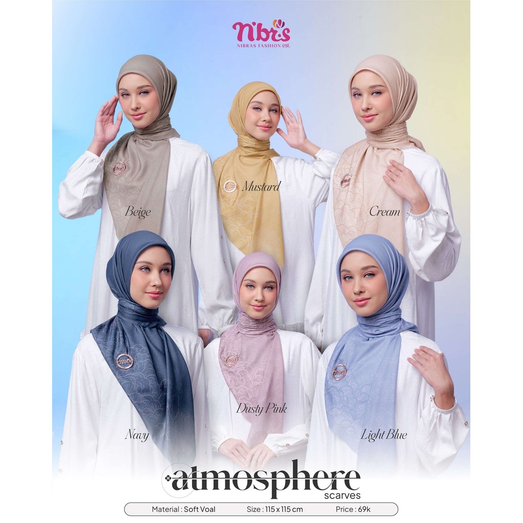 Nabila collection _ Atmosphere Scarves Hijab nibras Segi Empat Bermotif by Nibras
