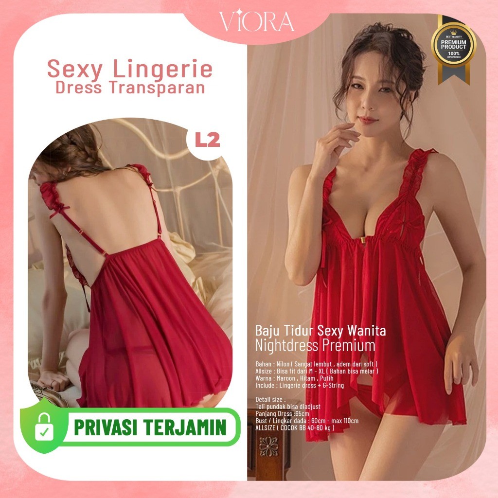 RECOMMENDED/ VIORA - Sexy Lingerie Dress Transparan Baju Tidur Lingerie Wanita / Lingerie Sexy Pita 