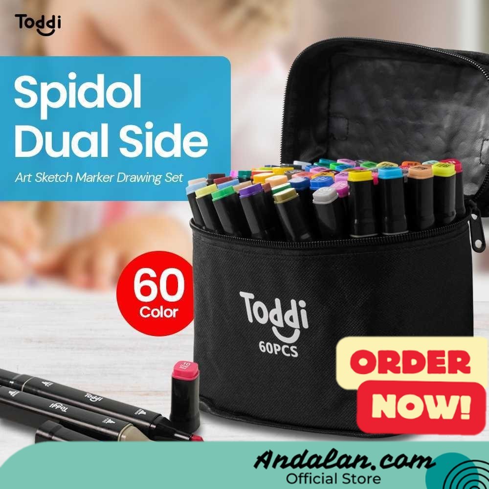 

Toddi Spidol Dual Side Fine Art Brush Pen Art Marker Set 60 Color - HL270