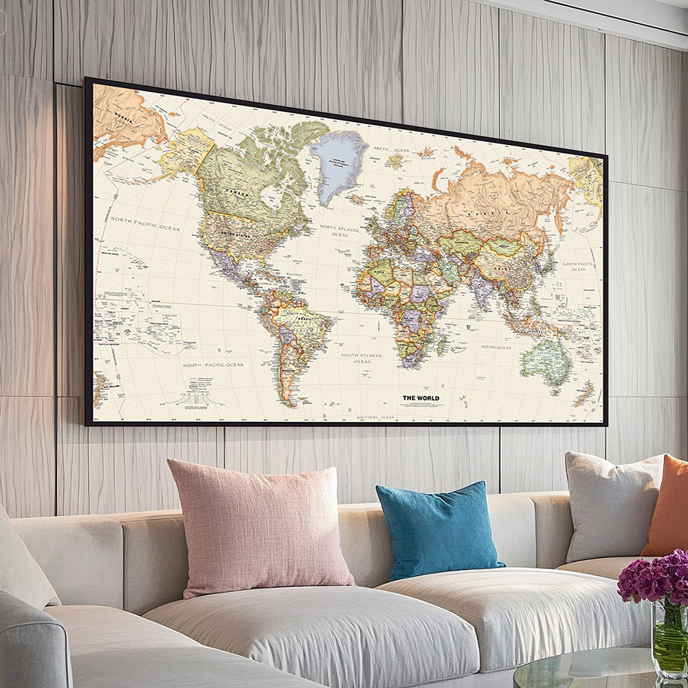

Wall Poster Non-woven World Map in English 150x100cm Canvas Painting Vintage Art Living Room Home Decoration School Supplies