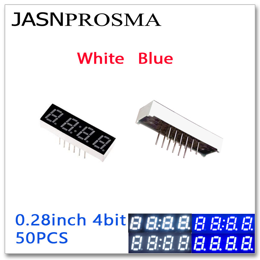 JASNPROSMA 50PCS 0.28 inch 7 Segment 4 bits digit Tube white blue Common Cathode Anode LED Display 0