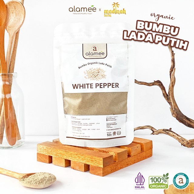

ALAMEE Lada Putih Bubuk White Pepper Powder Merica Whitepepper Bumbu Dapur Instan Tanpa Campuran 50g madinah
