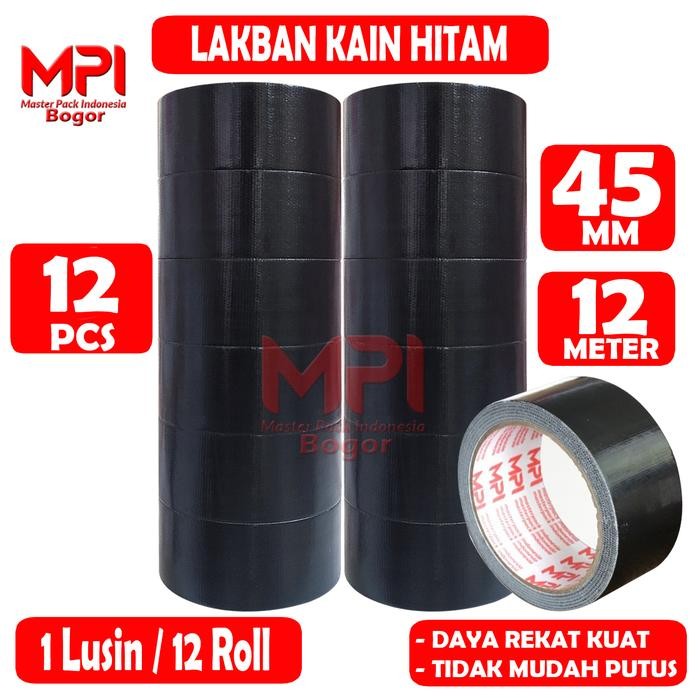 

1 Lusin / 12 Pcs - Lakban Kain Hitam 45 mm x 12 Meter - Cloth Tape Hitam 12 Meter - Master Pack Indonesia Bogor - 1 Lusin : 12 Pcs