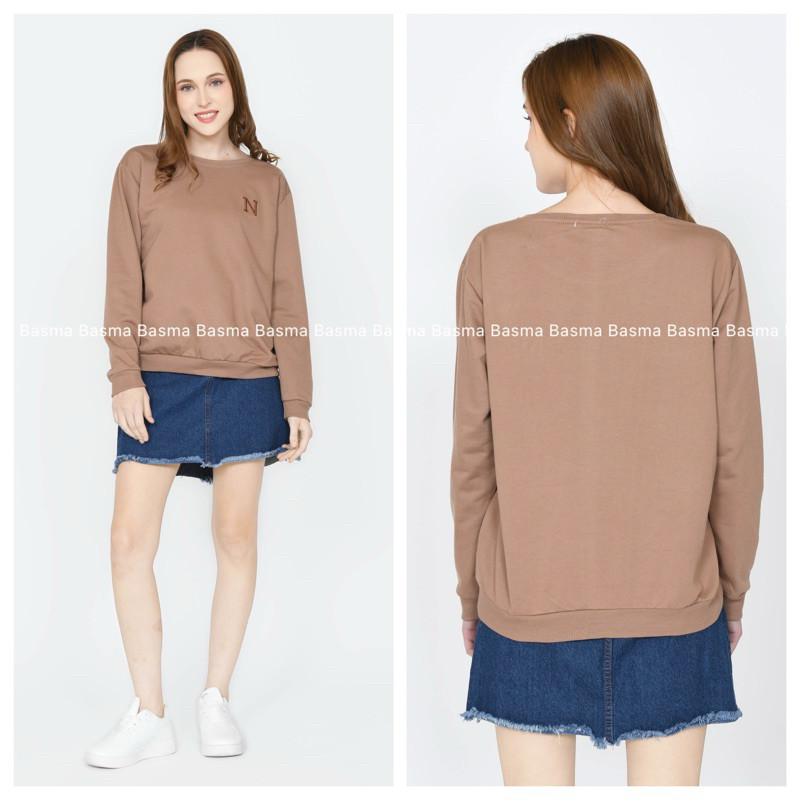Sweter N-Uniqlo Wanita Pria Sweater Crewneck Polos Lengan Panjang Unisex Jumbo Big size Sweter Distr