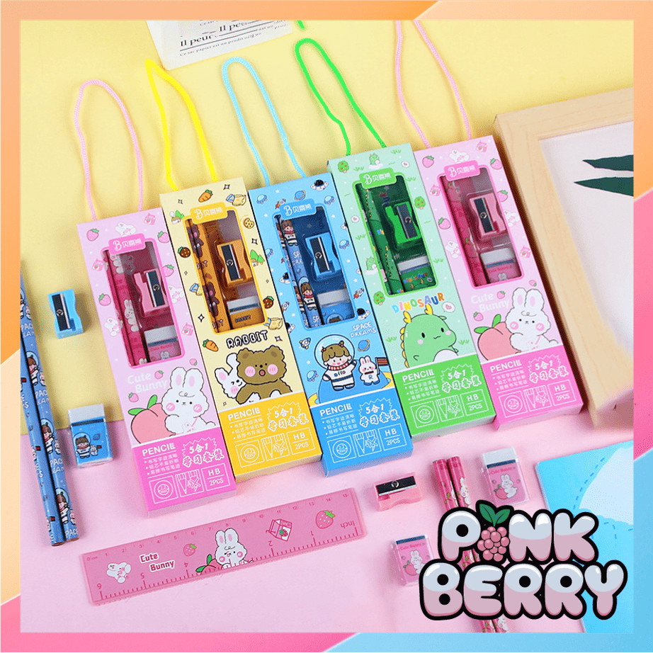 

PINK BERRY S5989 Set Alat Tulis Kartun Set Alat Tulis 5 in 1 Lucu Set Alat Tulis Anak Motif Kartun