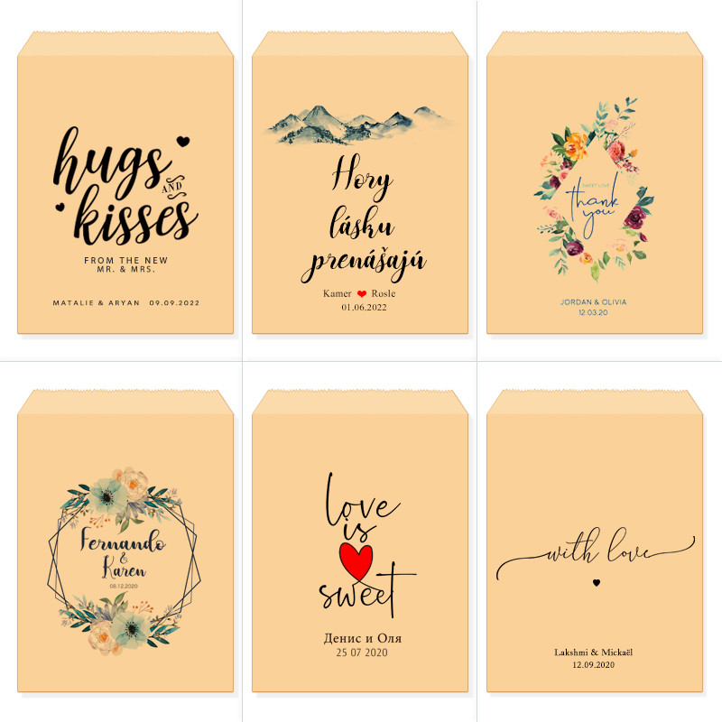 

Personalized Wedding Favor Bags 3"x6"/4"x6"/5"x7"/6"x9"Paper Gift Bags Party White/Kraft Paper Bag Cookie Bar Treat Candy Bags