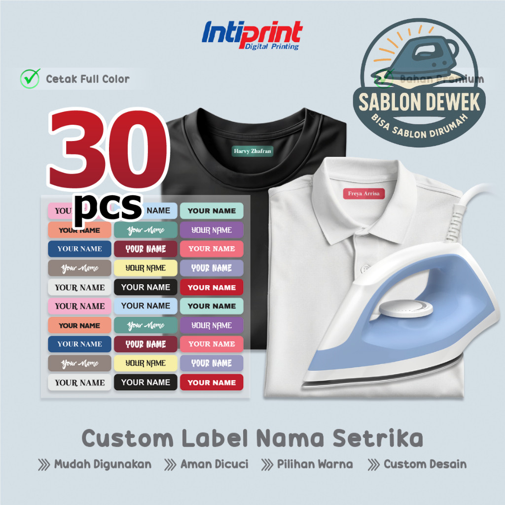 

Label Kaos Custom Nama - DTF Printing / Sablon Press Setrika Untuk Kaos, Baju, Kain / Sticker Nama