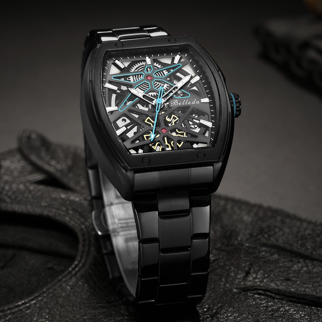 Belleda Jam Tangan Pria Automatic SN 9644 Anti Air Model Segi Populer  Stainless Stell Original